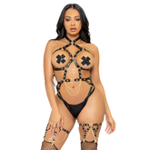 LEG AVENUE - KINK - ARNÉS TEDDY HEART RING TALLA S - NEGRO